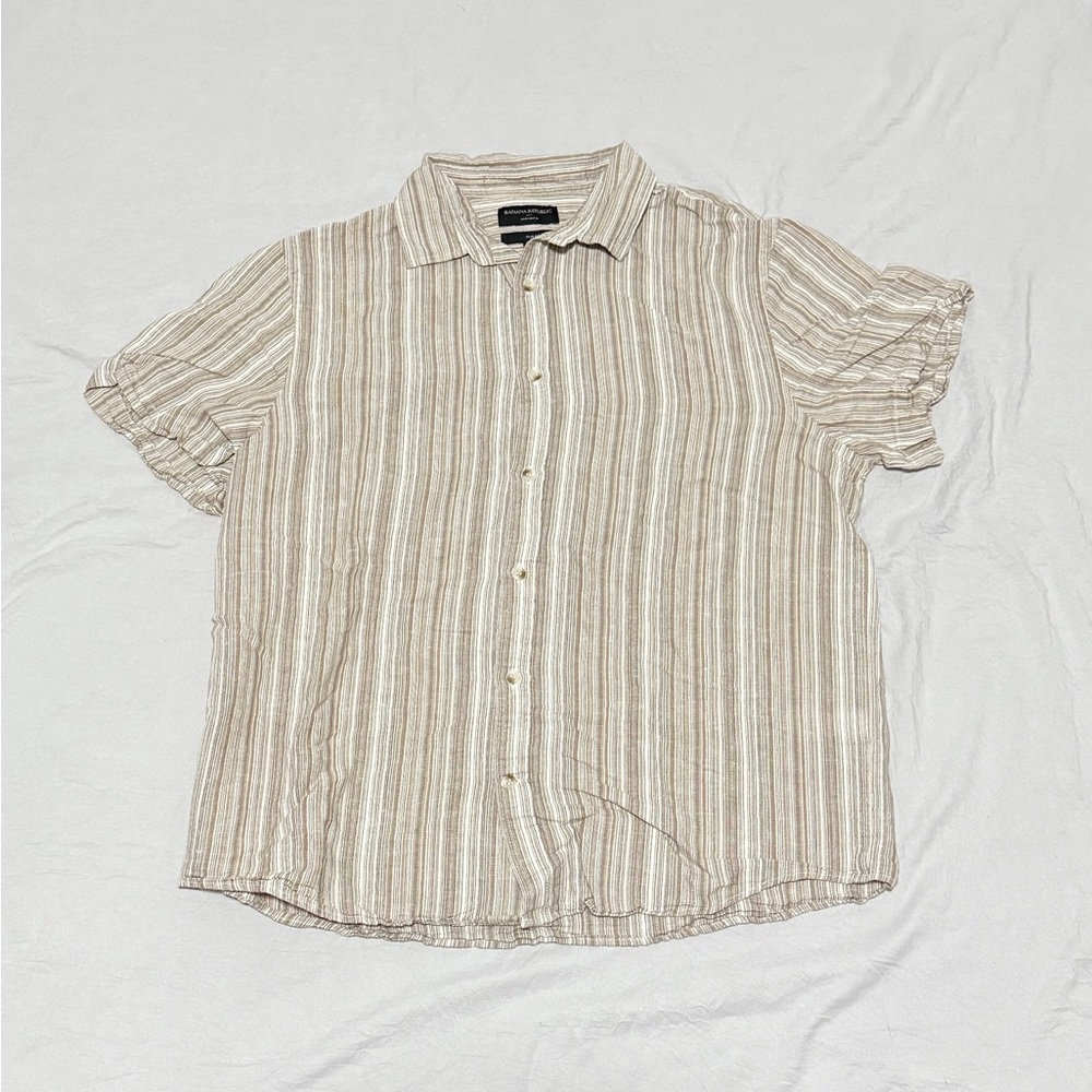 Banana Republic Beige Striped Casual Button Down Shirt